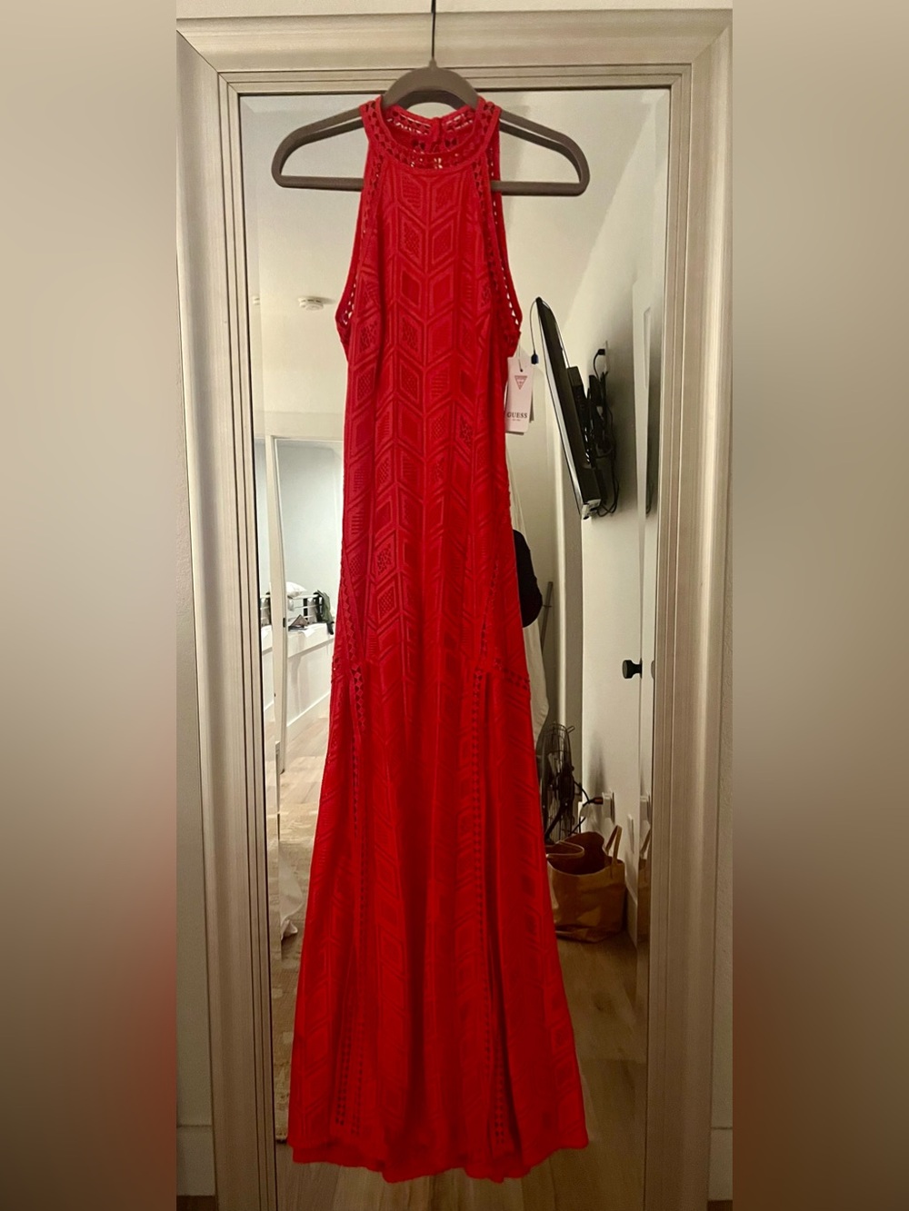 Guess Red High-Neck low back Halter Maxi Dress - Women